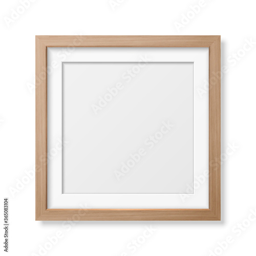 Vector 3d Realistic Square Brown Wooden Simple Modern Frame Icon Closeup Isolated on White Wall Background with Window Light. It can be used for presentations. Design Template for Mockup, Front View