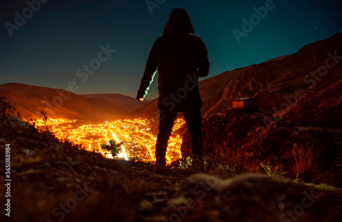seeing the city of huancavelica from a viewpoint at night