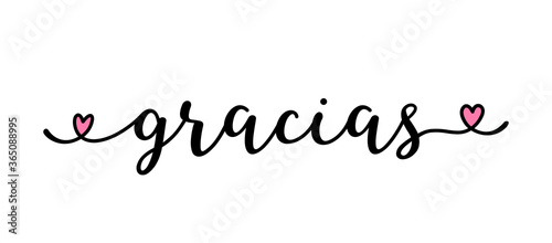 Hand sketched GRACIAS quote in Spanish as ad, web banner. Translated Thank you. Lettering for banner, header, card, poster, flyer photo