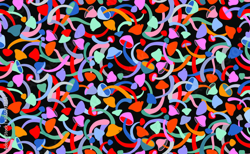 Seamless pattern with different mushrooms. 