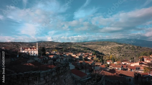 Panoramic view of Lofou village. Limassol District, Cyprus. Tme-lapse footage photo