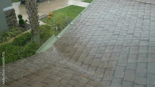 Rain water flowing to gutter of a house	