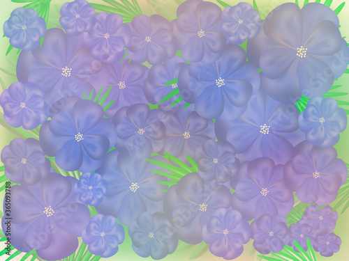 Frame of painted abstract blue flowers 