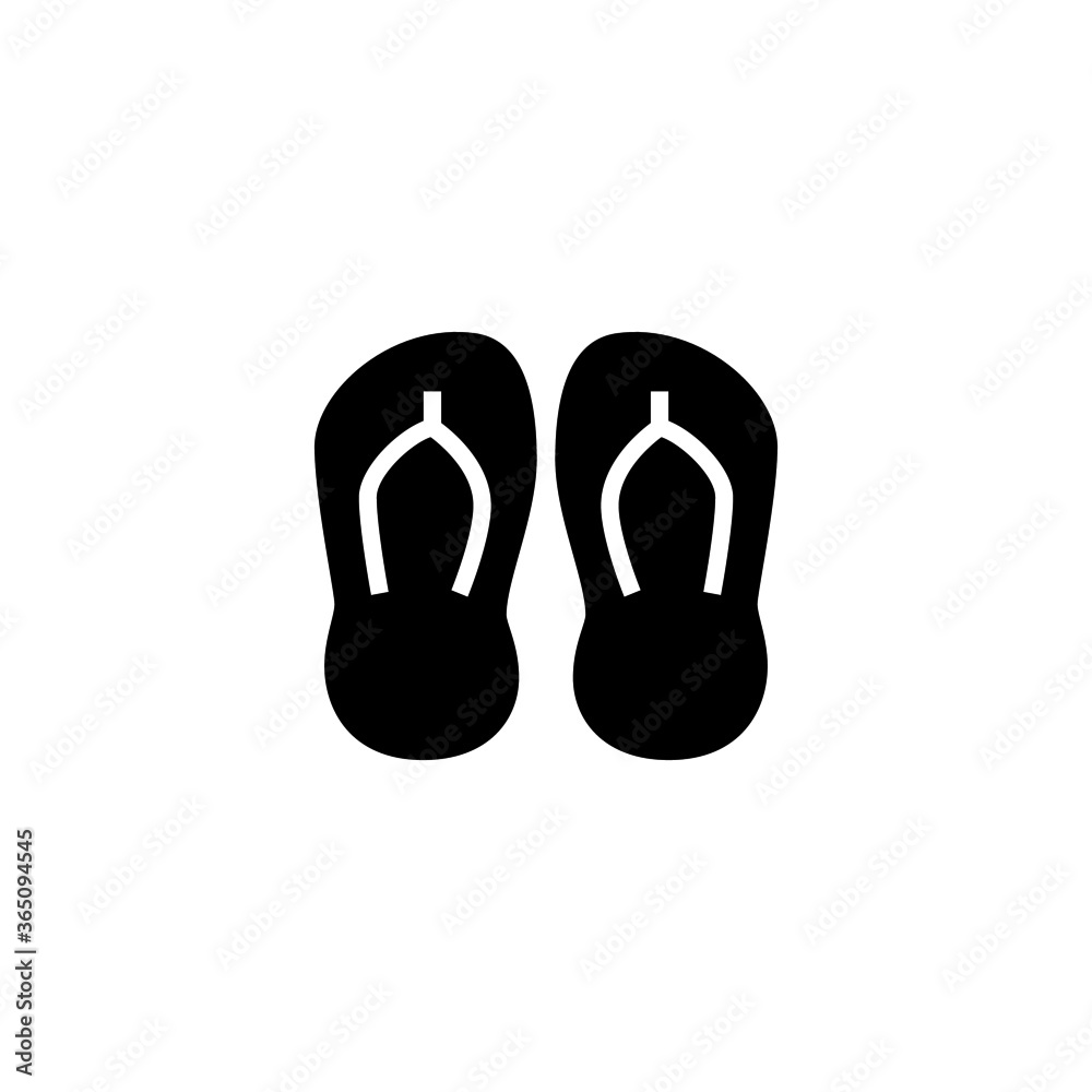 Fototapeta premium Beach Sandals Icon in black flat glyph, filled style isolated on white background