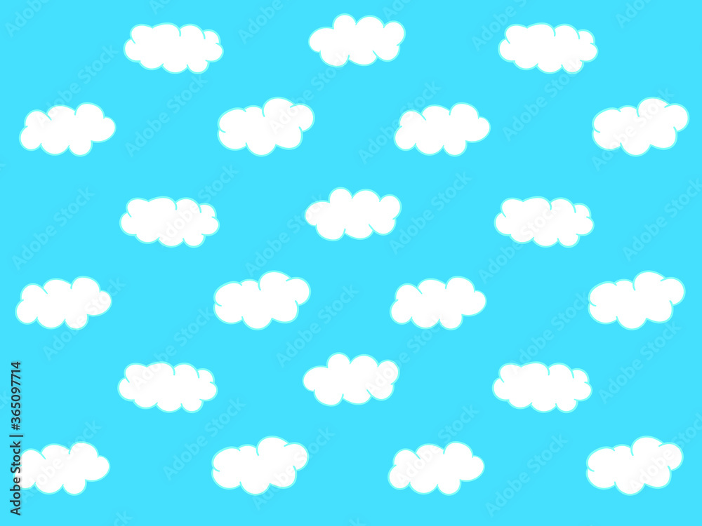 Sky with many fluffy white clouds. Vector Wallpaper.