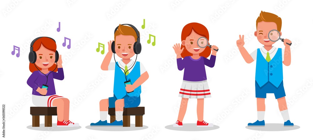 Set of children character vector design. Presentation in various action with emotions. Set of children character vector design. Presentation in various action with emotions.