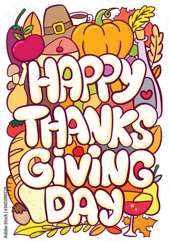 Thanksgiving typography with cute doodle art