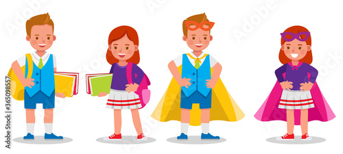 Set of children character vector design. Presentation in various action with emotions.