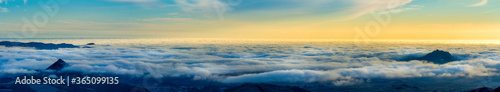 Panorama of Valley Filled with Clouds  Sunset  Peak