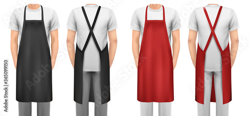 Fotografiet Black and red cotton kitchen apron set