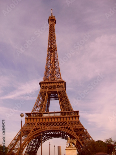 Eiffel tower of Paris at sunset moment. Elegant Tower