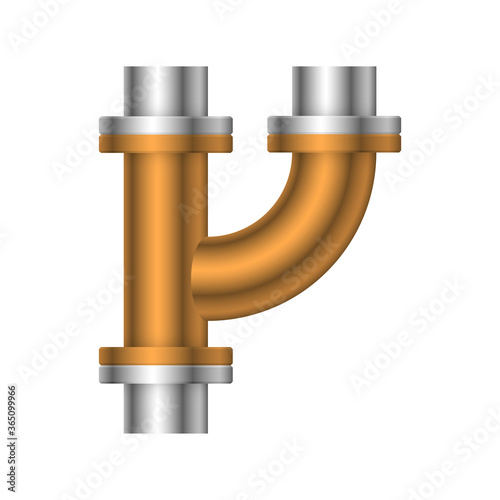 Pipe vector icon. Connection by flange fitting. Part for pipeline construction to transportation water, oil and gas. Also for water supply infrastructure, wastewater treatment, plumbing and irrigation