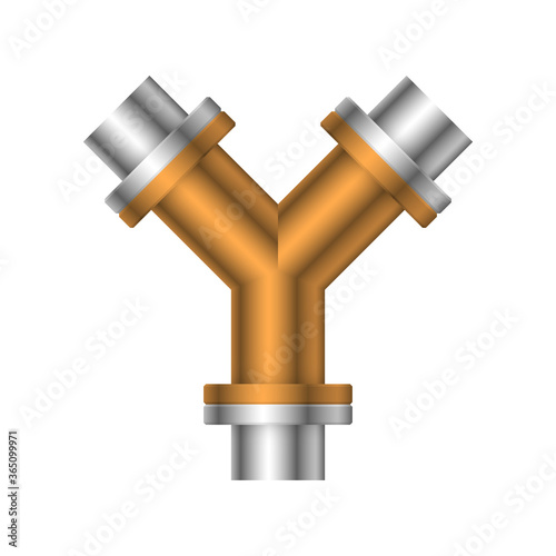 Pipe vector. Made from steel or metal connection by flange fitting fixing by screw and bolt. Part for pipeline construction to transportation oil and gas in industry, water in plumbing and irrigation.