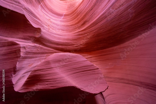 Beautiful wide angle view of amazing sandstone formations in famous Antelope Canyon on a sunny day in the morning near the old town of Page at Lake Powell, American Southwest, Arizona, USA