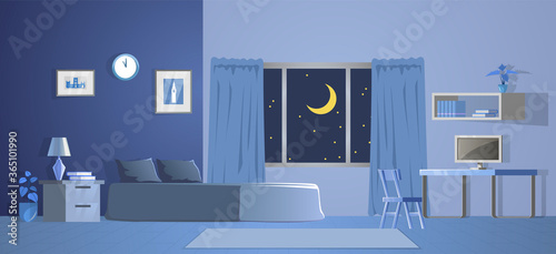 room decoration of bedroom with gradient design in night time