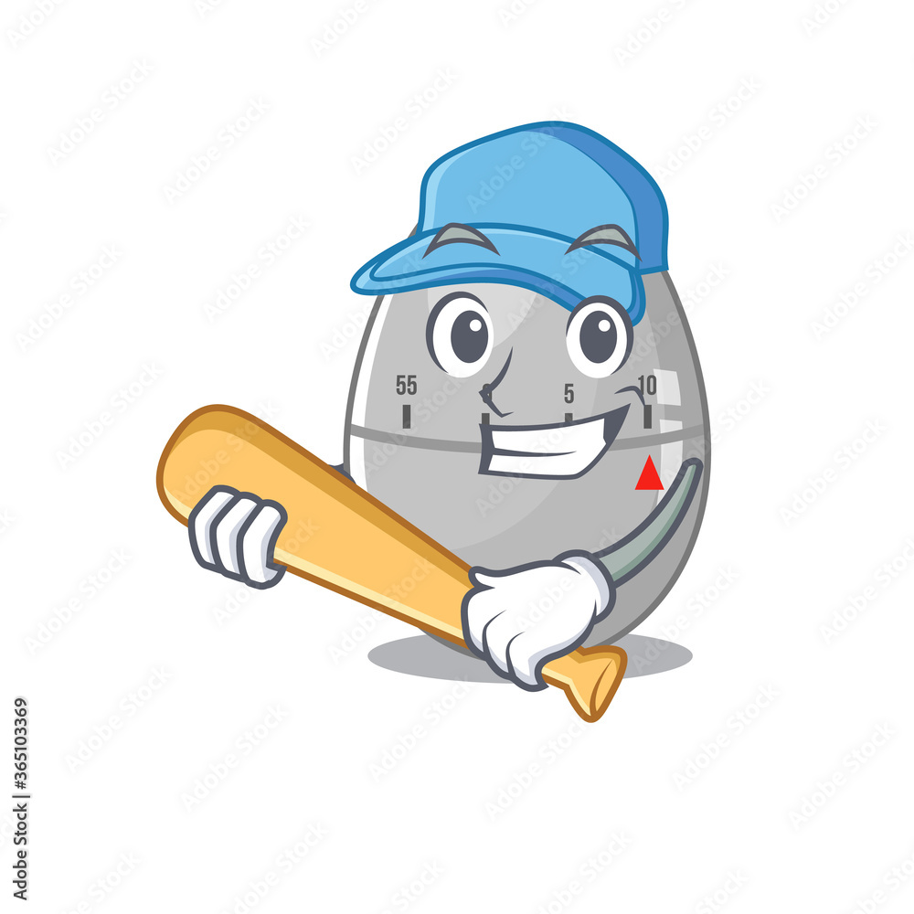 Attractive egg kitchen timer caricature character playing baseball Attractive egg kitchen timer caricature character playing baseball