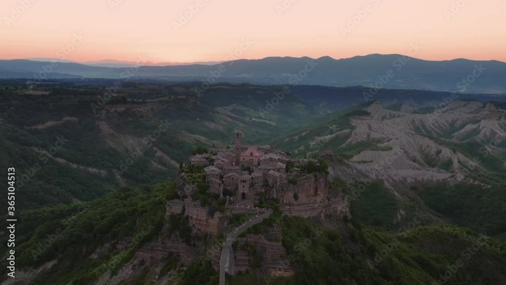Civita di Bagnoregio, Italy. Medieval town on top of plateau. Aerial view Civita di Bagnoregio, Italy. Medieval town on top of plateau. Aerial view