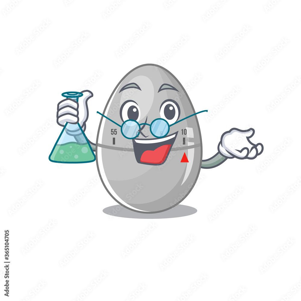 caricature character of egg kitchen timer smart Professor working on a lab caricature character of egg kitchen timer smart Professor working on a lab