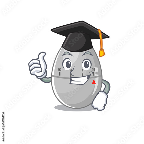 Happy proud of egg kitchen timer caricature design with hat for graduation ceremony