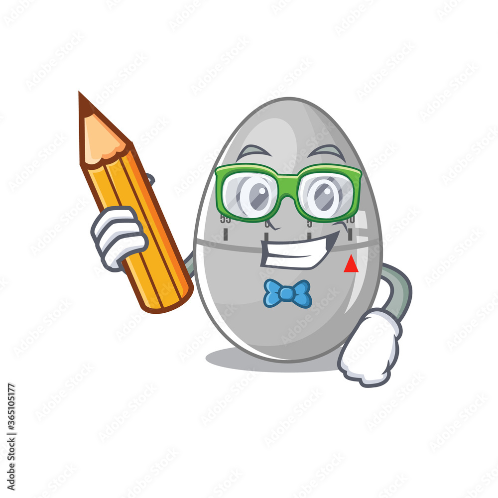 A clever student egg kitchen timer cartoon character study at home