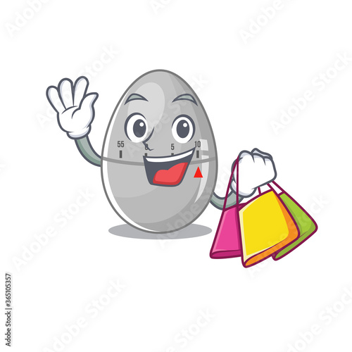 wealthy egg kitchen timer cartoon character with shopping bags
