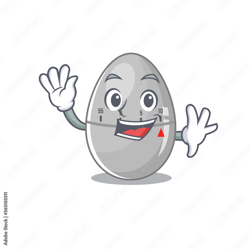 A charming egg kitchen timer mascot design style smiling and waving hand A charming egg kitchen timer mascot design style smiling and waving hand