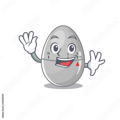 A charming egg kitchen timer mascot design style smiling and waving hand