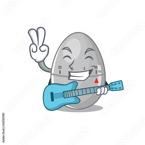 brilliant musician of egg kitchen timer cartoon design playing music with a guitar