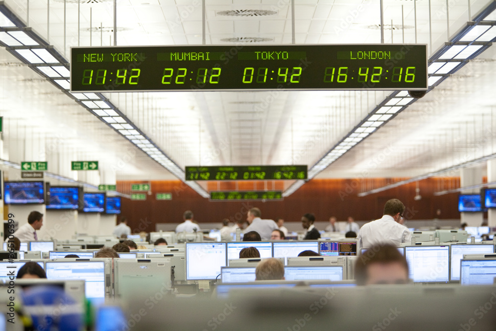 Trading floor at investment firm - obrazy, fototapety, plakaty 