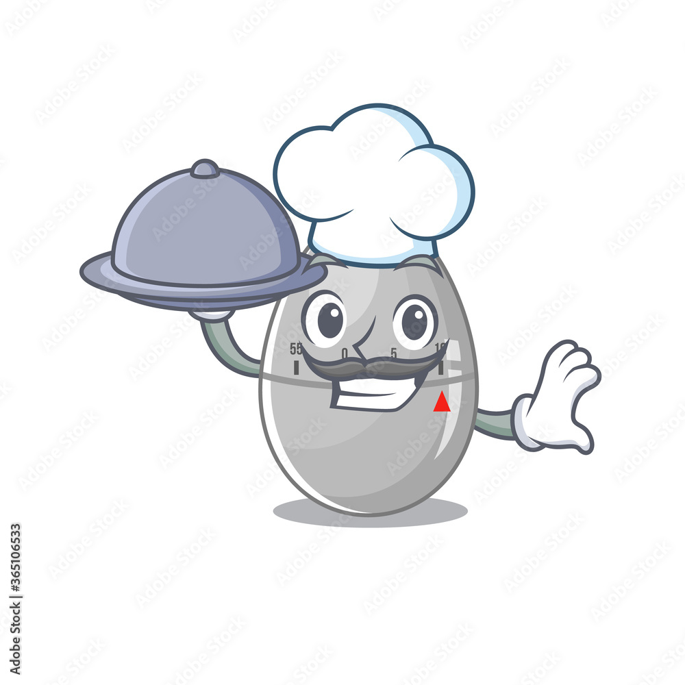 mascot design of egg kitchen timer chef serving food on tray mascot design of egg kitchen timer chef serving food on tray
