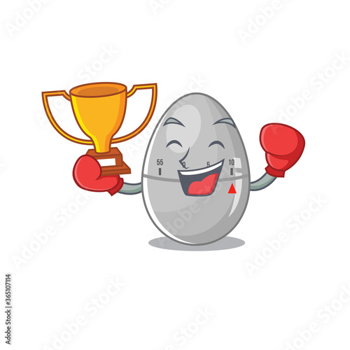 An elegant boxing winner of egg kitchen timer caricature design concept