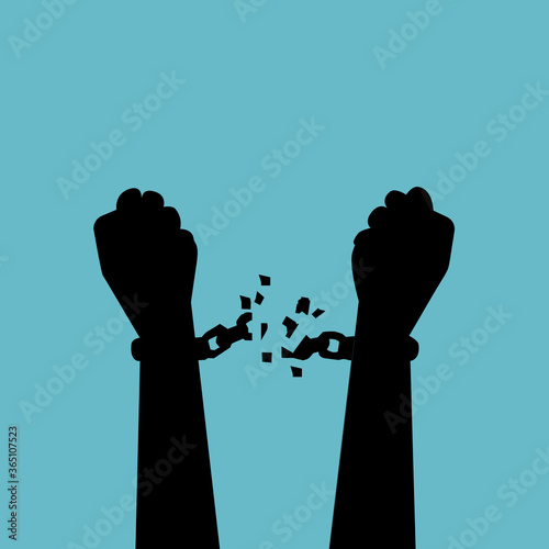 Hand with broken chain.