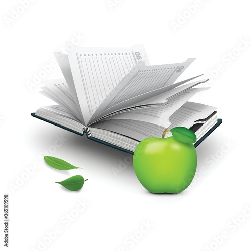 diary with green apple