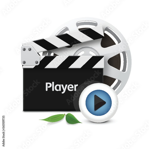 clapperboard with film reel
