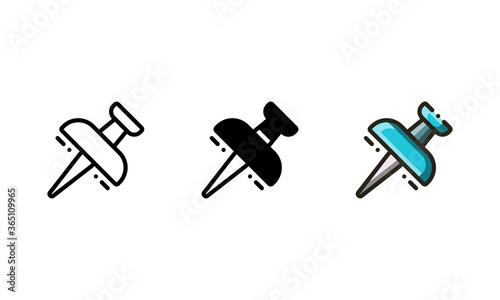 Drawing Pin icon. With outline, glyph, and filled outline style