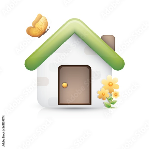 home with flowers and butterfly