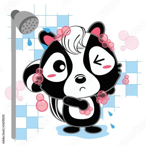 skunk taking bath