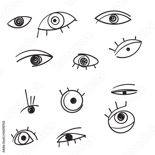 doodle Evil eyes. Set of hand drawn various talismans. Different shapes. Flat design. Free hand drawing style. drawing
