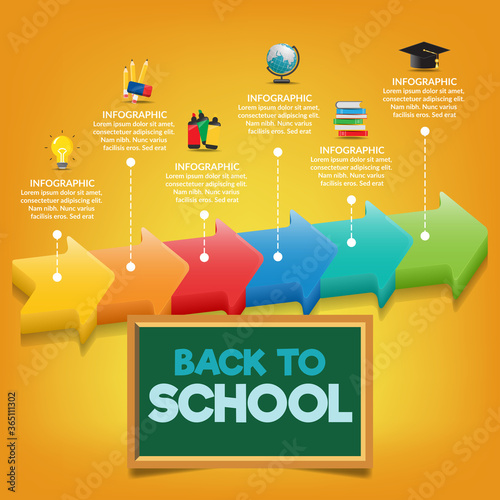 School timetable infographic template with arrows.