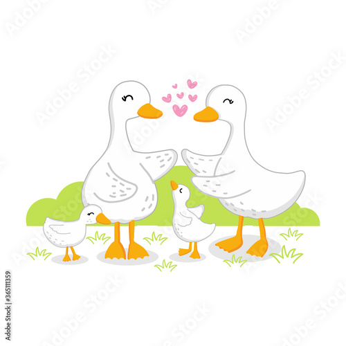 Happy Family with Goose family cartoon.