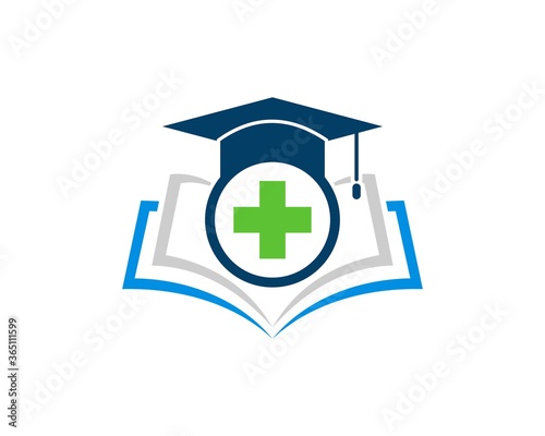 Education book with health symbol and graduation hat