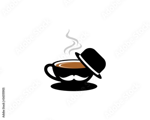 Hot coffee with gentleman hat and mustache