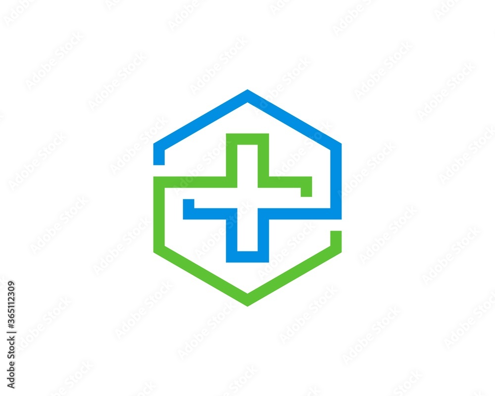 Hexagonal shape with health symbol Hexagonal shape with health symbol