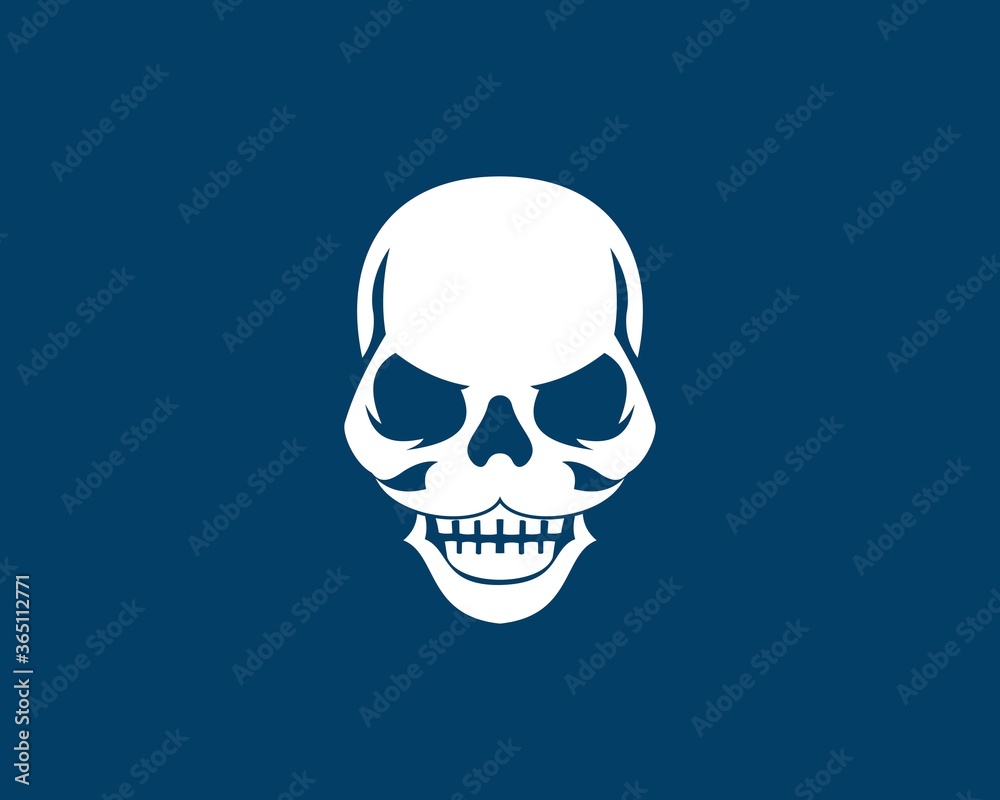 White skull head with smiling and mustache