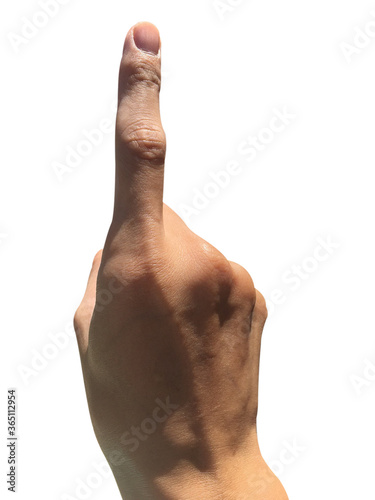Close-up of male hand pointing. Isolated white background with clipping path