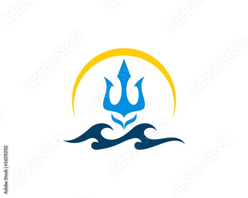 Circle swoosh with trident and wave