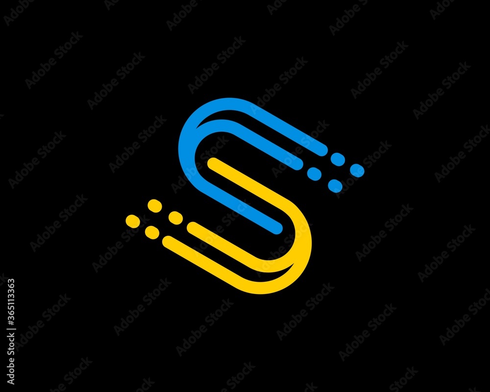 Yellow and blue abstract shape with S letter initial