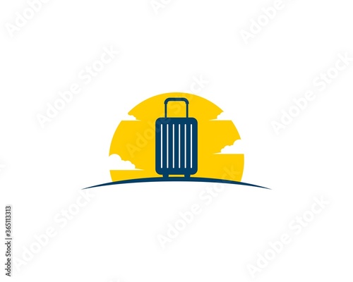 Travel bag with sunset behind