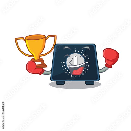 An elegant boxing winner of kitchen timer caricature design concept