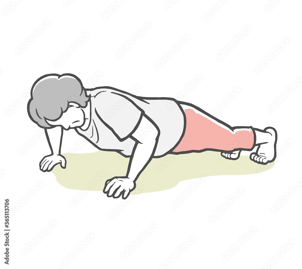 腕立て伏せをする中年女性 腕立て伏せをする中年女性